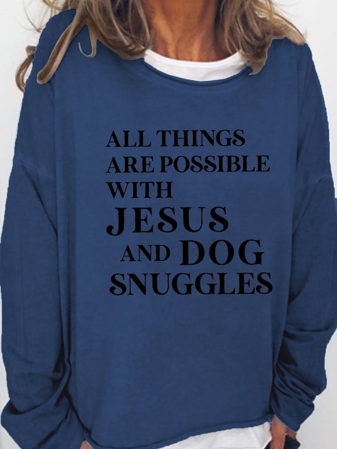 All Things Are Possible with Jesus Crew Neck Cotton Blends Sweatshirt