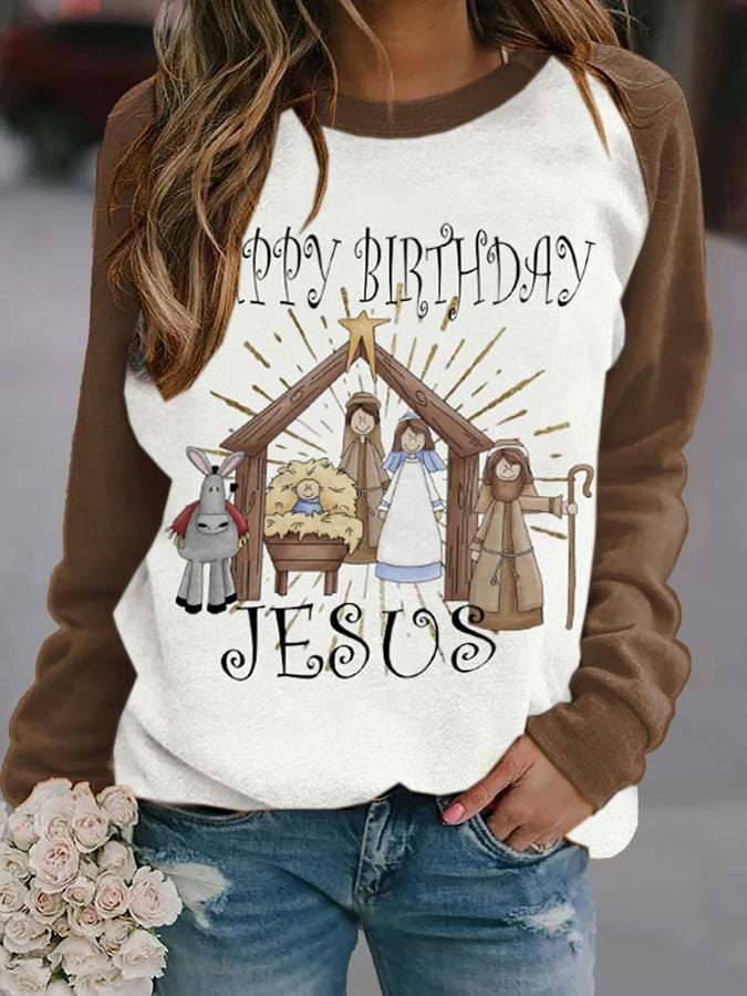 Women's Happy Birthday Jesus  Print Casual Sweatshirt