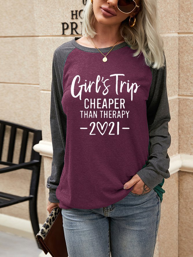 Girl's Trip Cheaper Than Therapy Women‘s Crew Neck Shift Cotton-Blend Sweatshirt
