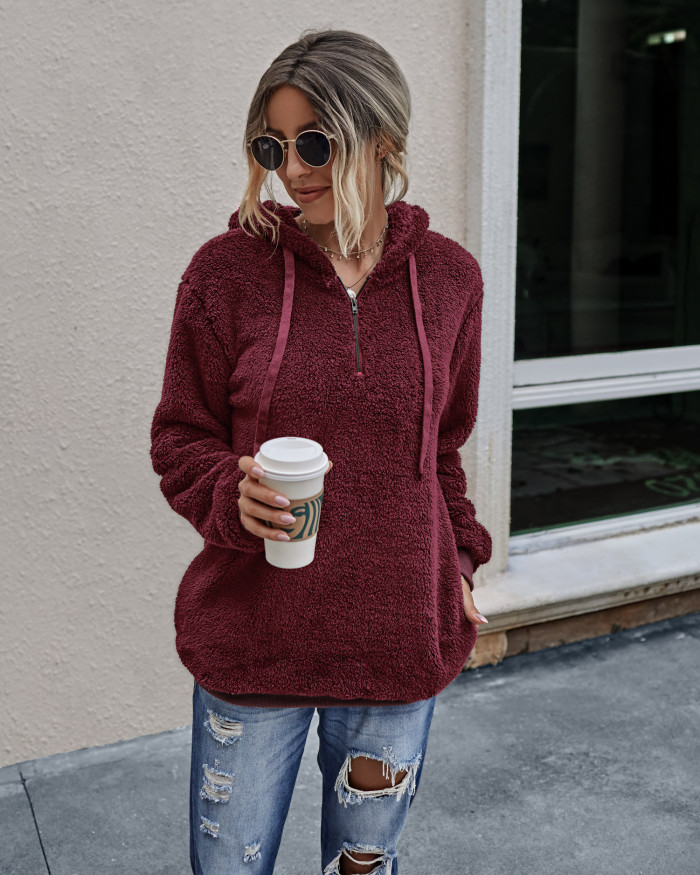 Women's Sweatshirt Fuzzy Comfy Drawstring Hooded Front Pocket Hoodie Sweatshirt