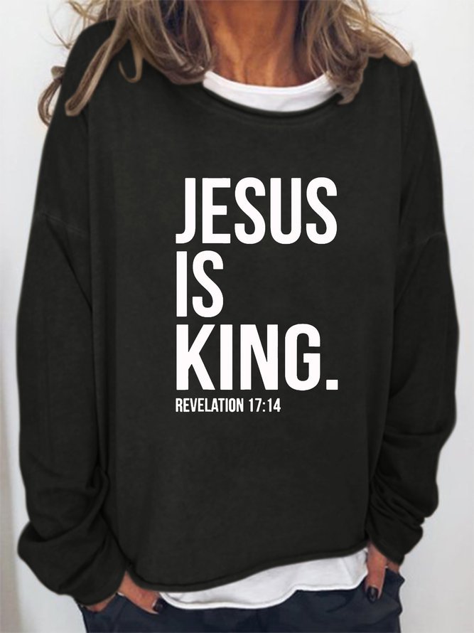 Jesus is king. Letter Print Round Neck Long Sleeve Polyester Cotton Sweatshirt