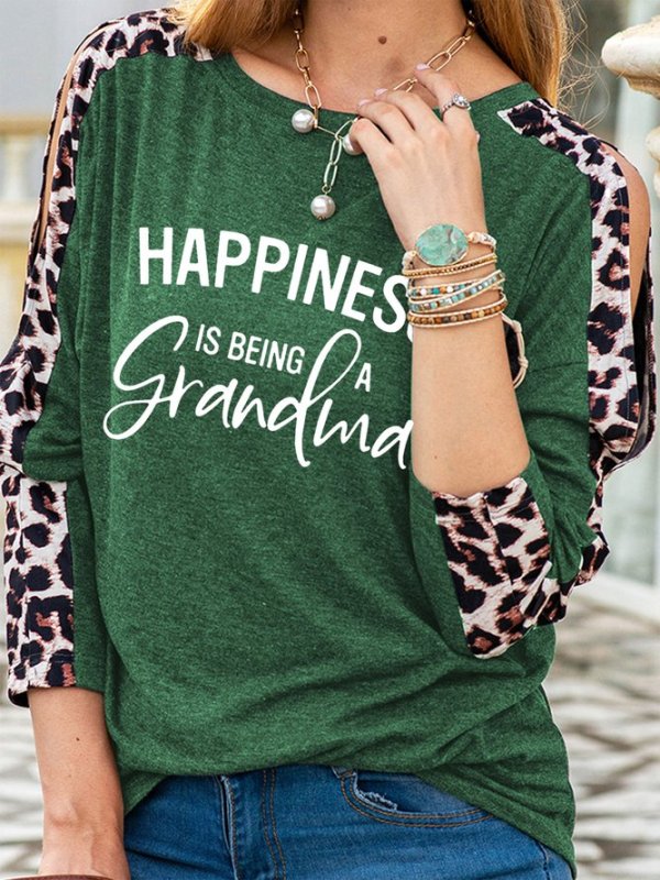 Happiness Is Being A Grandma Women's Leopard Print Top