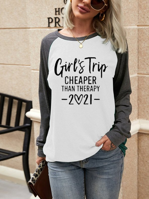 Girl's Trip Cheaper Than Therapy Women‘s Crew Neck Shift Cotton-Blend Sweatshirt