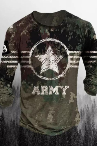 Mens Army Fan Printed Casual Retro Sweater