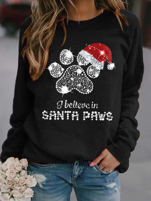 Vintage I Believe In Santa Paws Print Sweatshirt