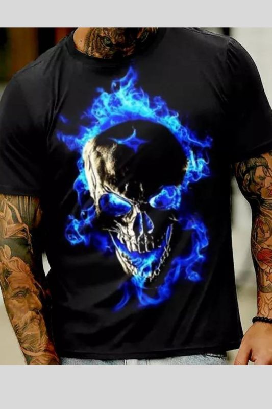 Men's Colorful Skull Creative Print Fashion Casual T-Shirt