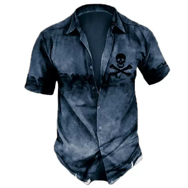 Pirate Skull Men's Vintage Print Short Sleeve Shirt