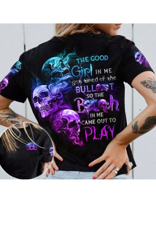 Women's Skull Colorful Creative Print T-Shirt
