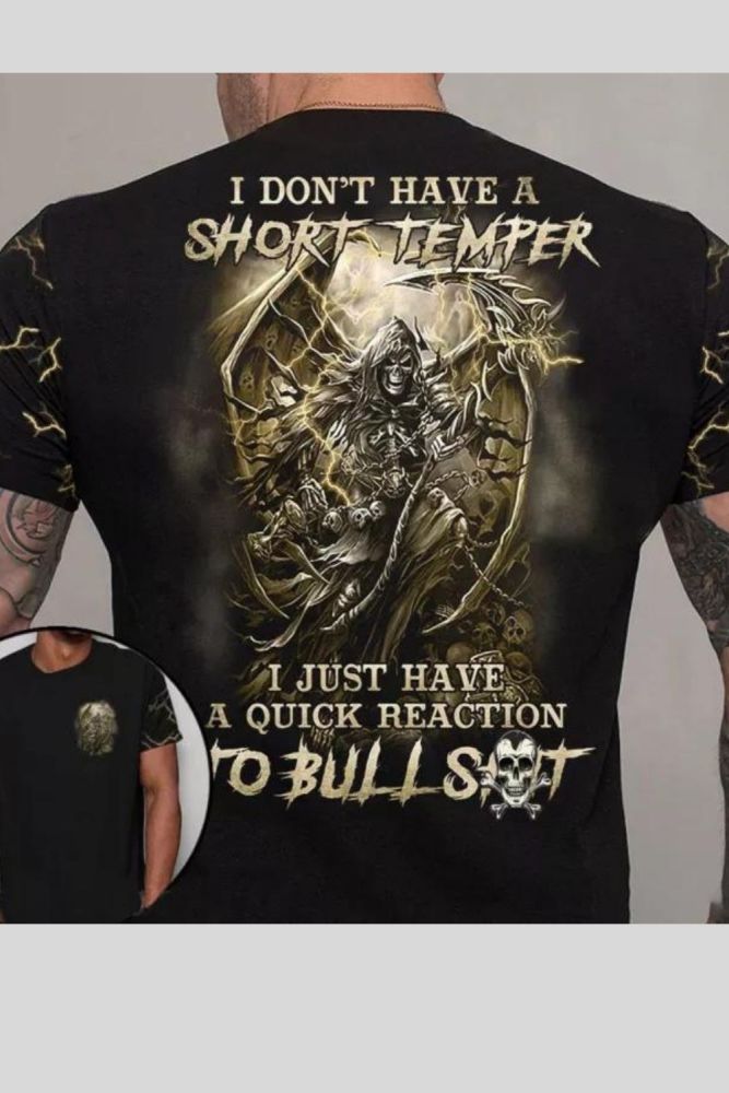 Man Skull Wings Thunder All Over Print Leisure T Shirts