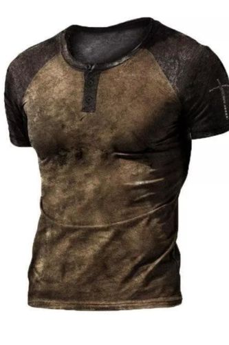 Men's Retro Casual Henley Collar Short Sleeve T-shirt