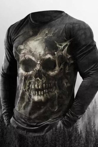 Men's Outdoor Skull 3D Crew Neck Long Sleeve Sweatshirts