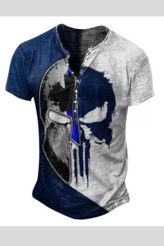 Mens West Virginia Blue Line Spartan Warrior Creative Print Henry Collar T-Shirt