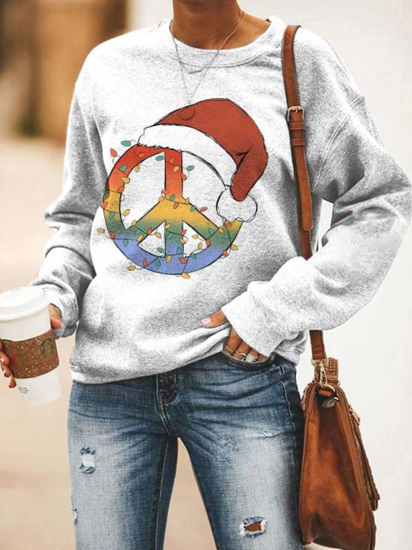Women's Christmas Hippie Peace Sign  Sweatshirt