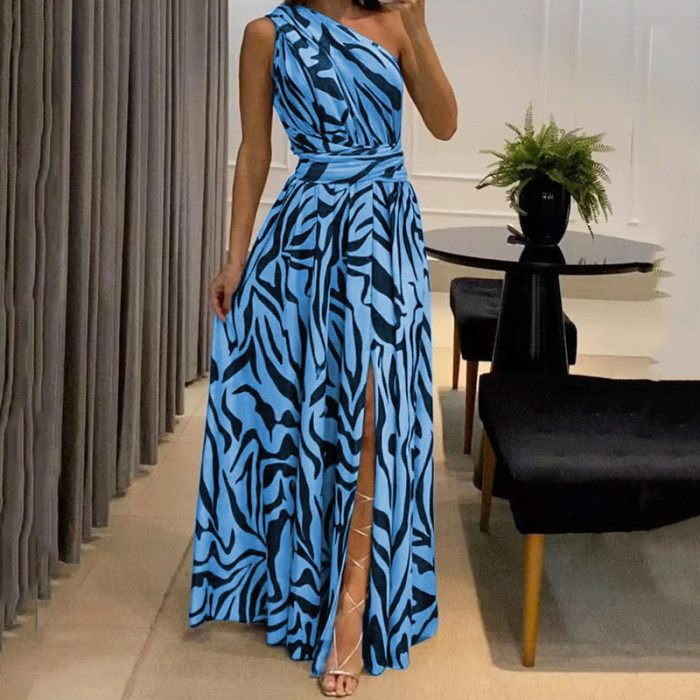 Fashion Off Shoulder Sleeveless Slit Backless Party Maxi Dress