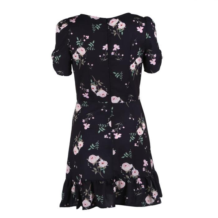 Boho Floral Short Sleeve V Neck Fashion Evening Elegant Mini Dress