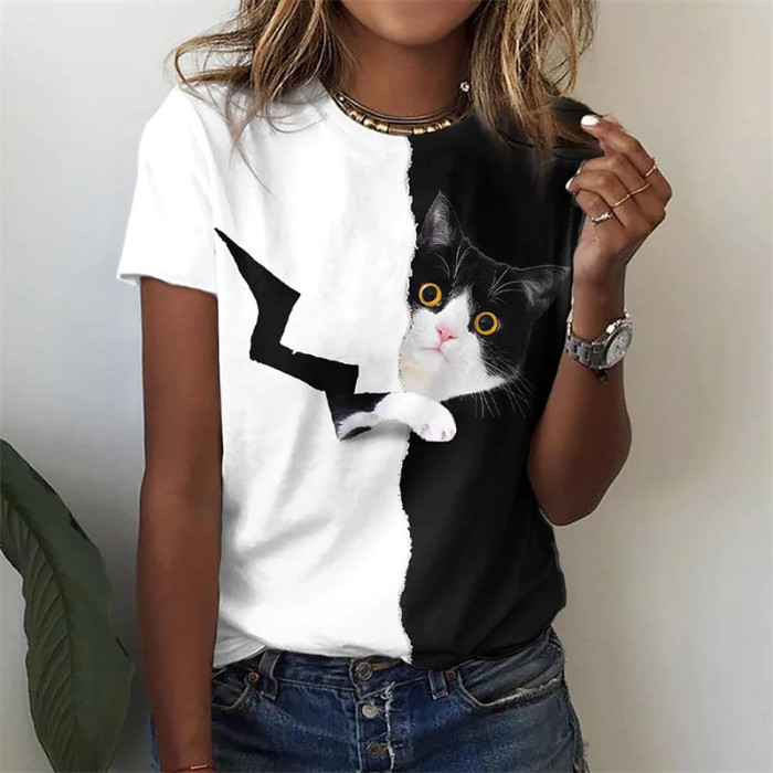 Fashion Women's T-Shirt 3D Printing Loose Top Short Sleeves