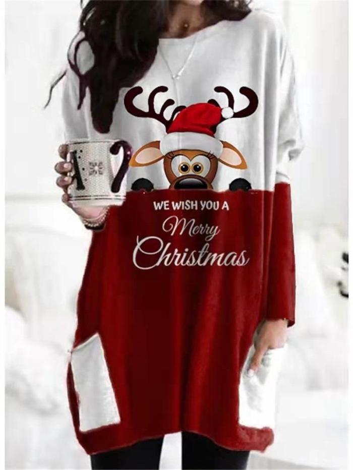 Christmas Fashion Loose Printed Graphic Hooded Sweatshirt