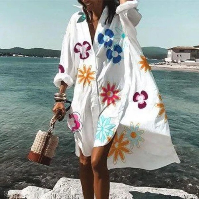 Fashion Loose Casual Sexy Beach Boho Long Sleeves Elegant Midi Dress