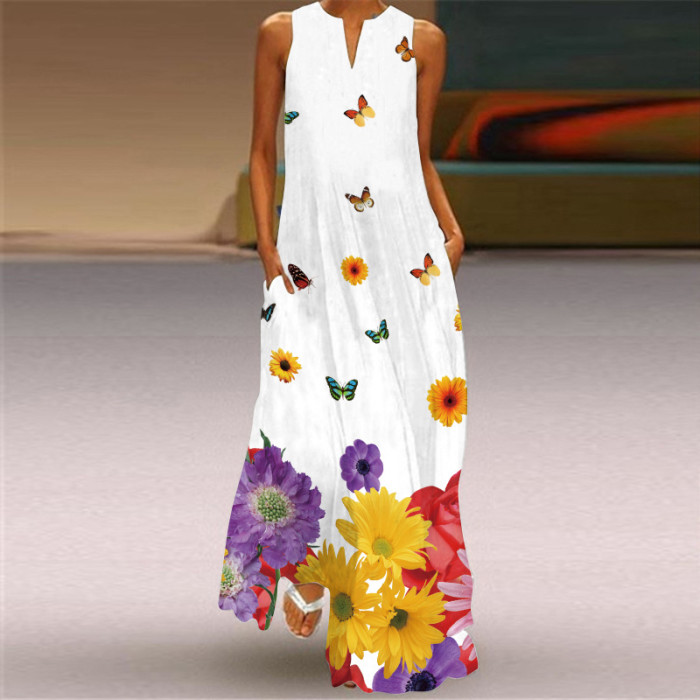 Fashion Casual Beach Printed Sleeveless Maxi Dress