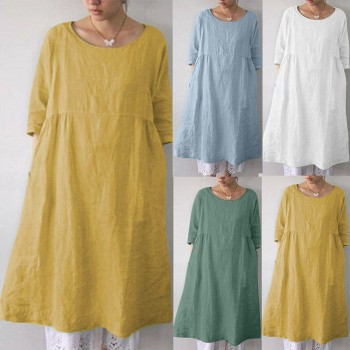 Cotton Linen Vintage Casual Loose Dress