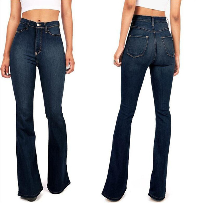 Women's Fashion High Waist Casual Slim Flared Jeans
