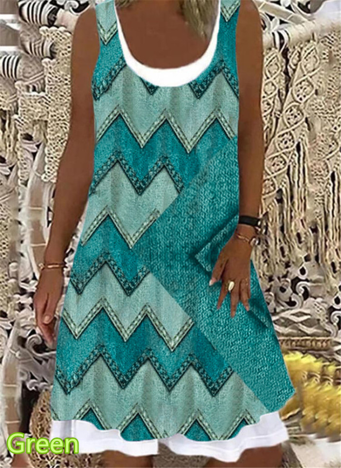 Women's Round Neck Casual Fashion  Print Knee Length Dress
