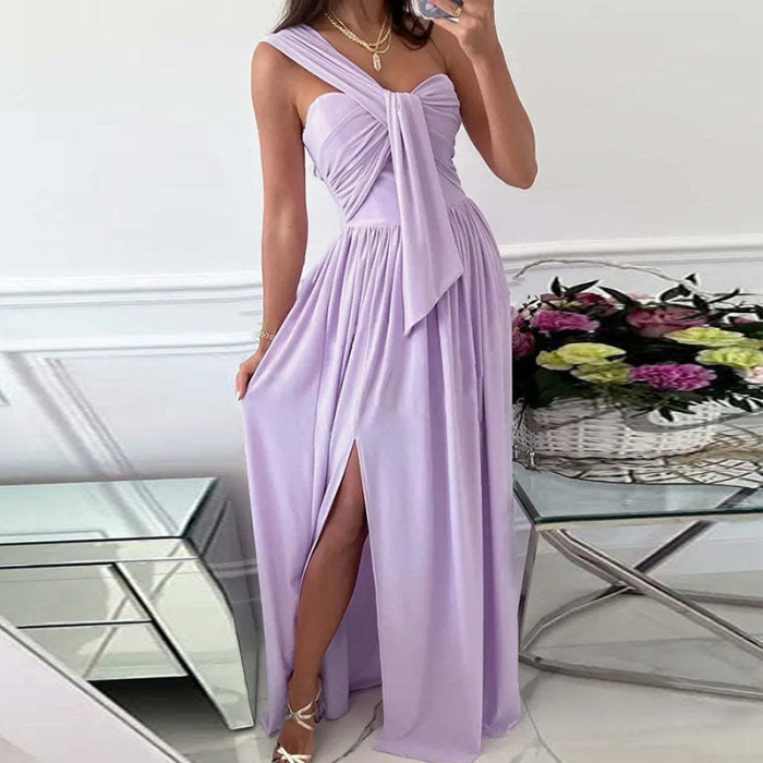 Women High Slit Cutout Elegant One Shoulder Party Dresses