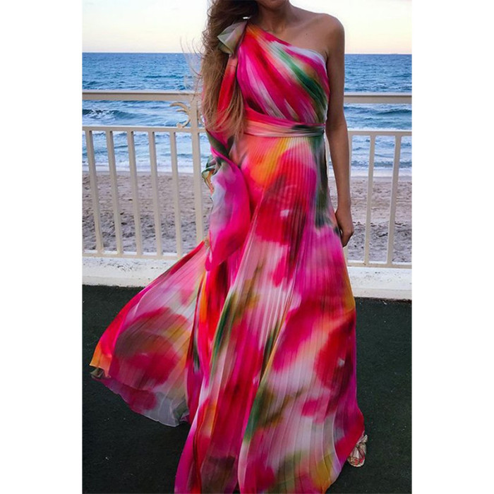 High Waist Tie Dye Print Elegant Prom Sexy Maxi Beach  Maxi Dresses