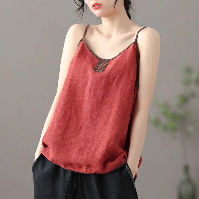 Cotton Linen Vintage Harajuku Chic Casual Embroidered Sleeveless Camisole