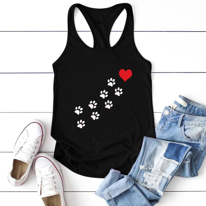 Funny Dog Paw Printed Tank Top Women Loose Vest Sleeveless Tank Top