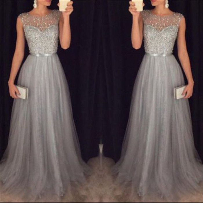 Fashion Sleeveless Lace Sexy Prom Maxi Evening Dress