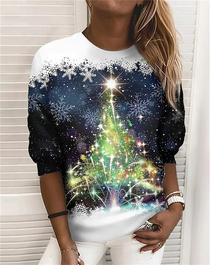 Christmas Tree Print Long Sleeve T Shirt