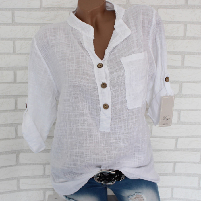Cotton Linen V-Neck Casual Shirts