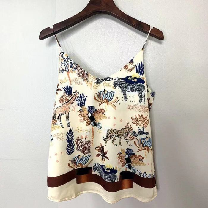 National Style Women Sexy Strap Tank Top Vintage Print Camis
