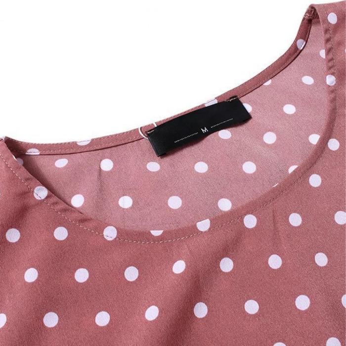 Fashion Retro Half Sleeve Button Print Round Neck Loose Solid Color  Maxi Dress