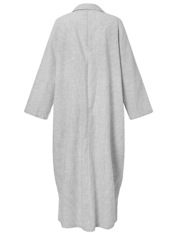 Fashion Cotton Striped Cardigan Loose Large Casual Irregular Dress
