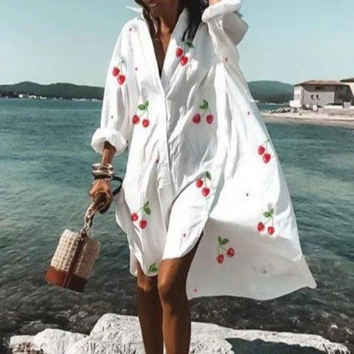 Fashion Loose Casual Sexy Beach Boho Long Sleeves Elegant Midi Dress