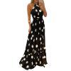 Trendy Leopard Print Boho Long Sleeve Crew Neck Tassel Vacation Maxi Dress