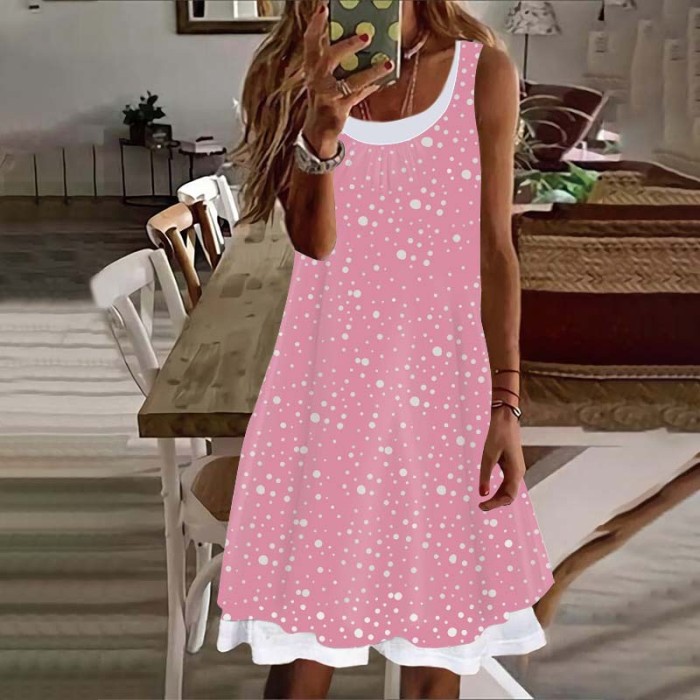 Women's Sleeveless Casual Polka Dot Print Dress