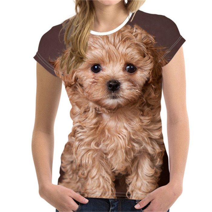Fashionable Cute Puppy 3D Print Harajuku Round Neck Short Sleeve Unisex T-Shirt