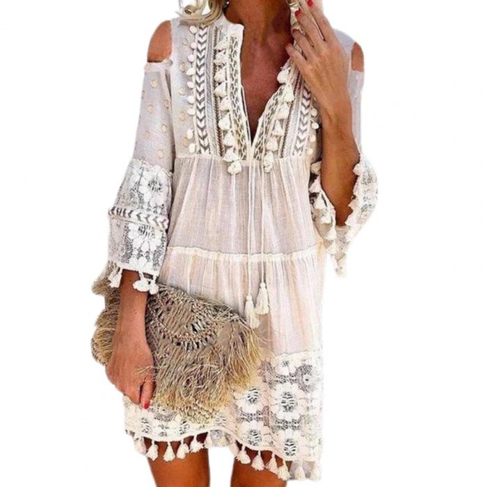 Sexy Lace Deep V-Neck Casual Boho Dress