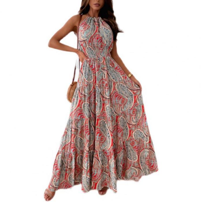 Vintage Bohemian Print Backless Off Shoulder Dress