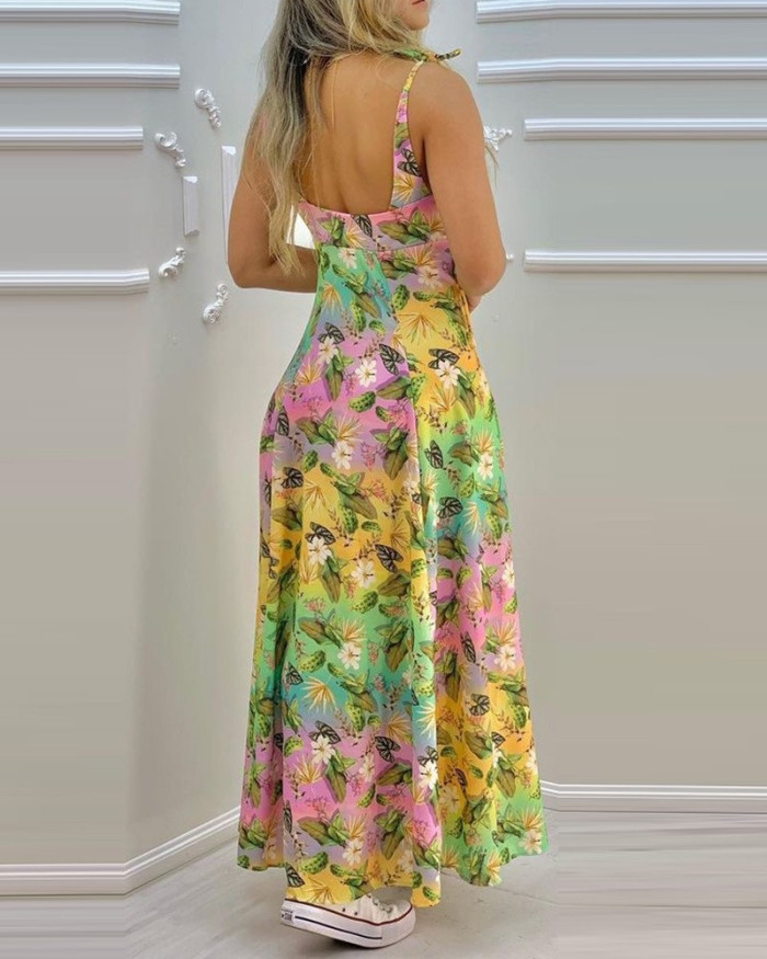 Trendy Sling Print Sexy Bohemian V-neck Casual  Maxi Dress