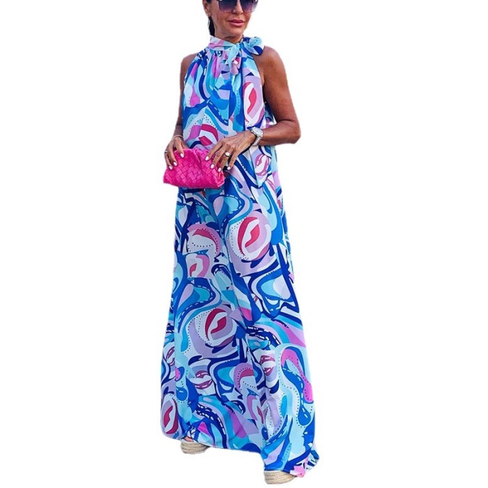 Fashion Print Beach Style Loose Maxi Dress