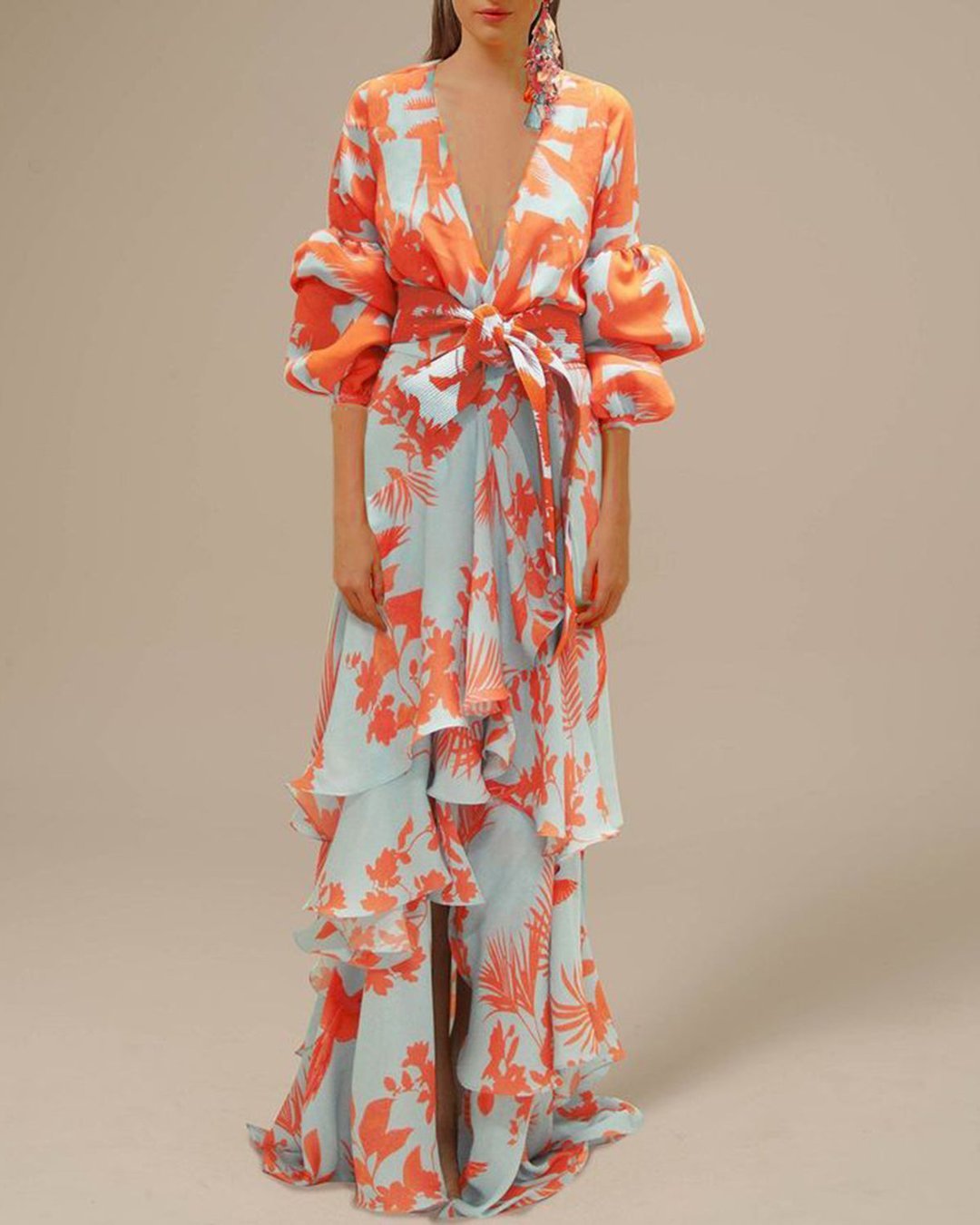Bohemian Mixed Print Long Sleeve Maxi Dress main image 0