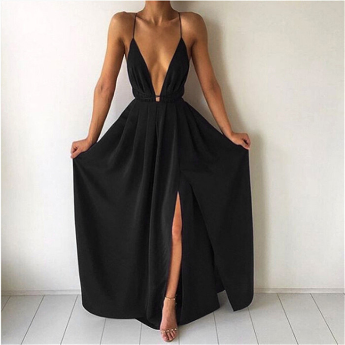 Sexy Sleeveless Backless Boho Party Slit  Maxi Dress