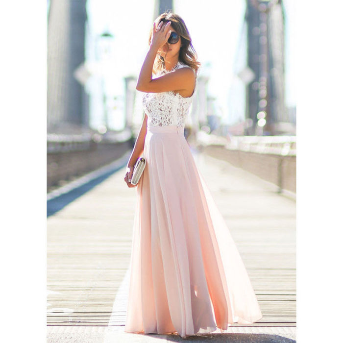 Chiffon Formal V Neck Sleeveless  Prom Dress