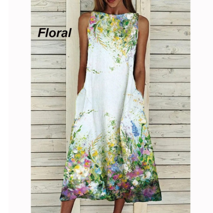 Fashion Elegant Sleeveless Print Round Neck Casual Party Dress