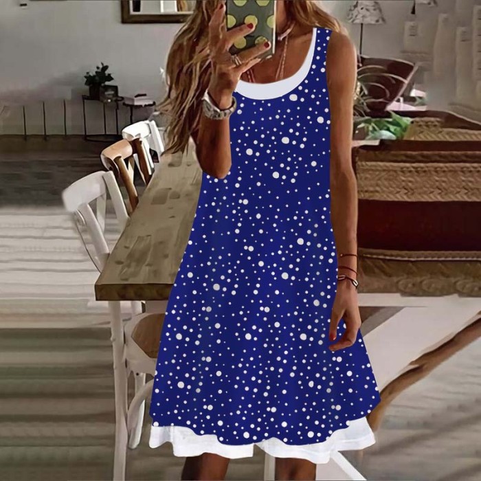 Women's Sleeveless Casual Polka Dot Print Dress