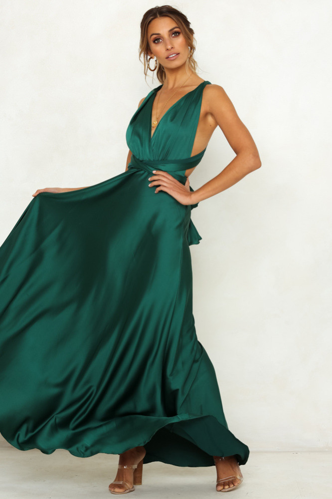 Satin Fashion Party Sexy Backless Solid Color  Maxi Dress